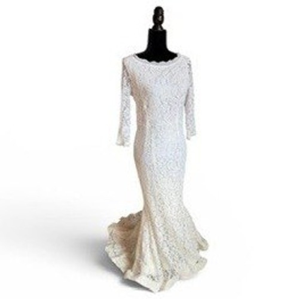 Venus Ivory Floral‎ Lace Long Sleeve Mermaid Wedding Gown Dress White SZ 4 BRIDE